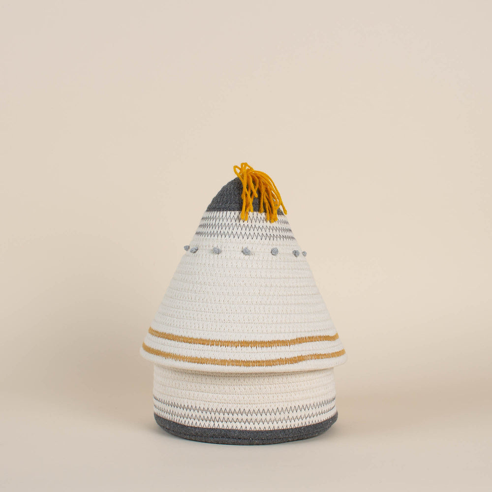 Embroidered Basket with Lid - Small