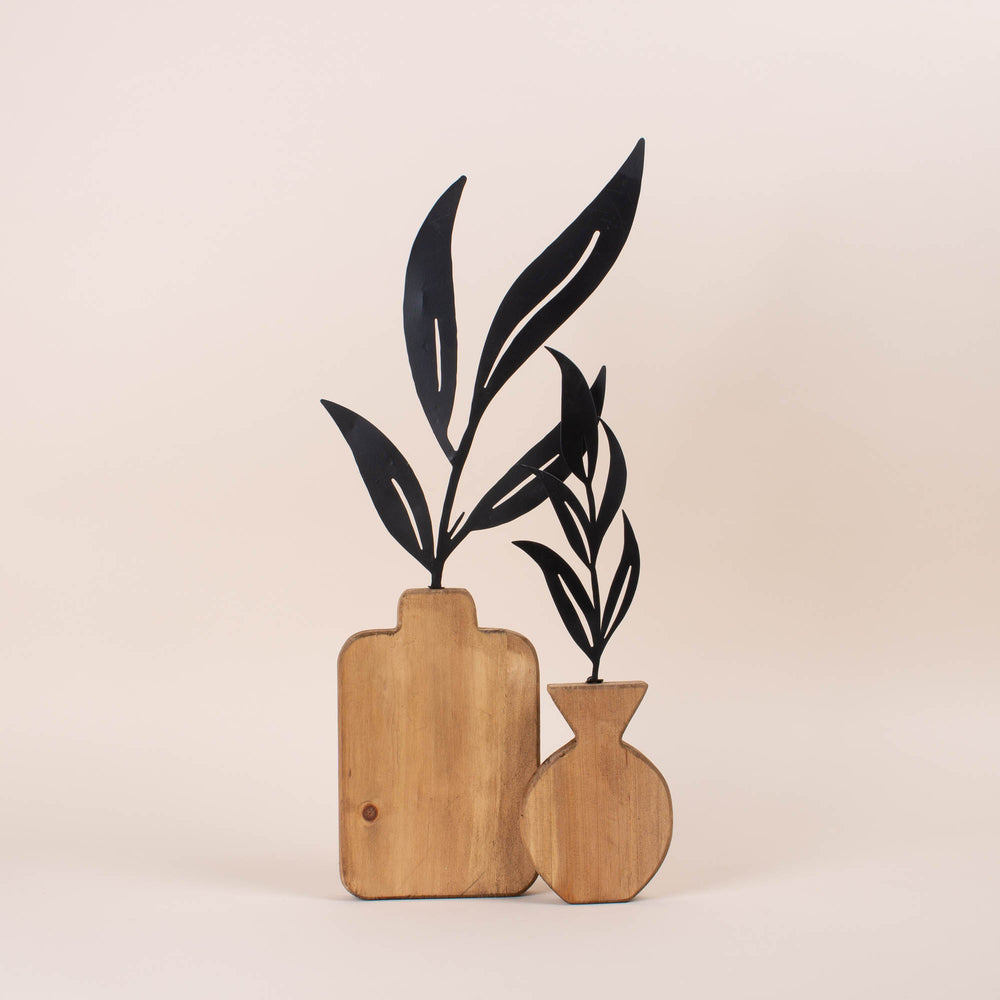 Wooden Double Plant Sculpture